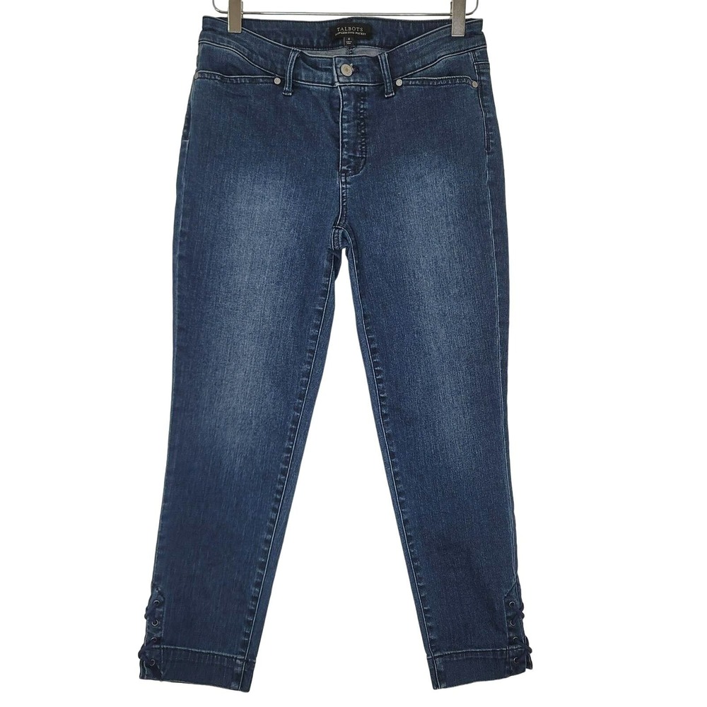 Talbots Jeans Size 4 Blue Lace Up Ankle Dark Wash Flawless Five Pocket Denim
